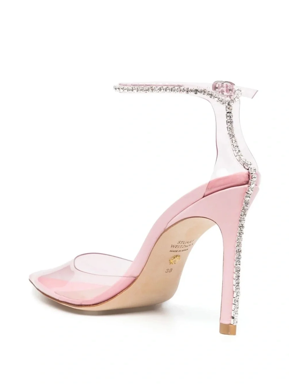 Stuart Weitzman Pink Crystal-Strap Pointed Stiletto Pumps